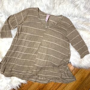 Blu Pepper Anthropologie Knit Taupe Striped Sweater Top Large